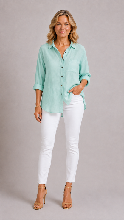 MADELYN | Blouse Casual à Boutons et Manches Longues
