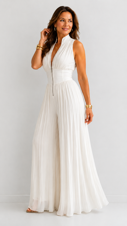 Zakira | Elegant Pleated Wide-Leg Jumpsuit