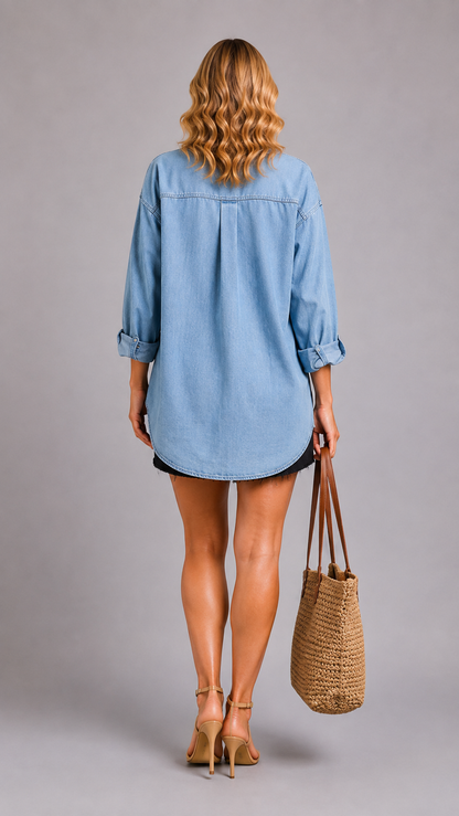 Emilia | Top Tunique en Jean Col en V Chic