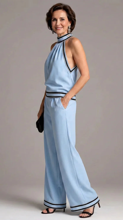 Zephyrine | Elegant Contrast Halter Jumpsuit