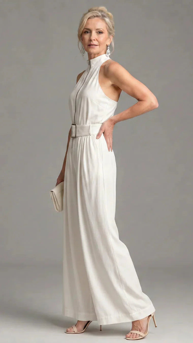 Astrielle | Elegant High-Neck Jumpsuit with Belt