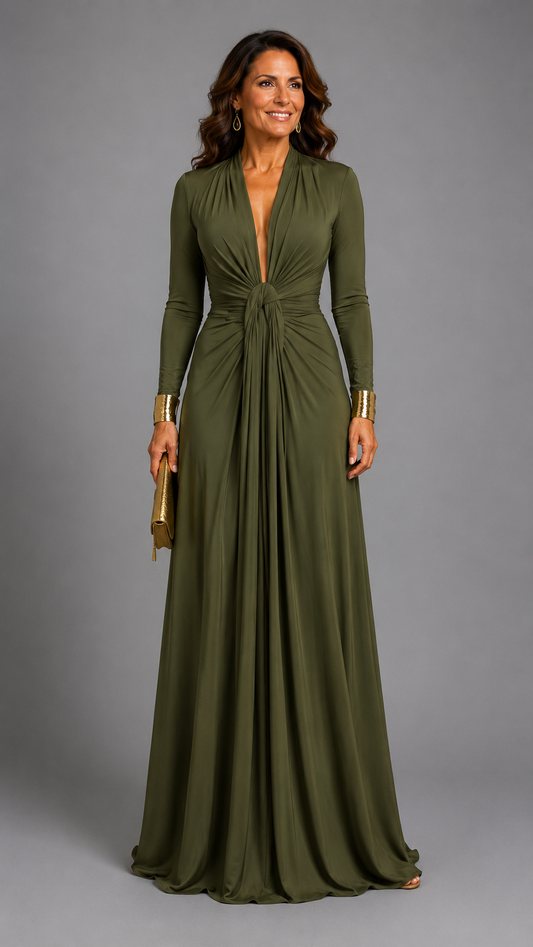 Vimmer | Elegant Maxi Dress with Deep Neckline and Flowing Drape