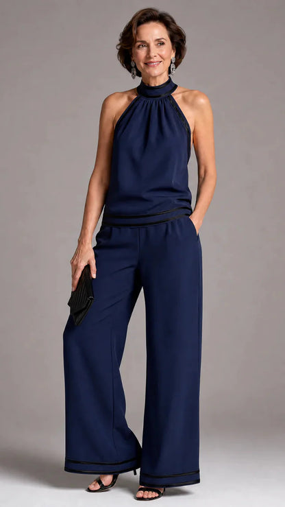 Zephyrine | Elegant Contrast Halter Jumpsuit