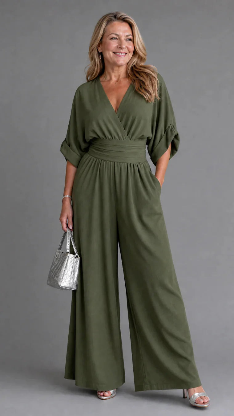 Emene | Elegant Wide-Leg V-Neck Jumpsuit