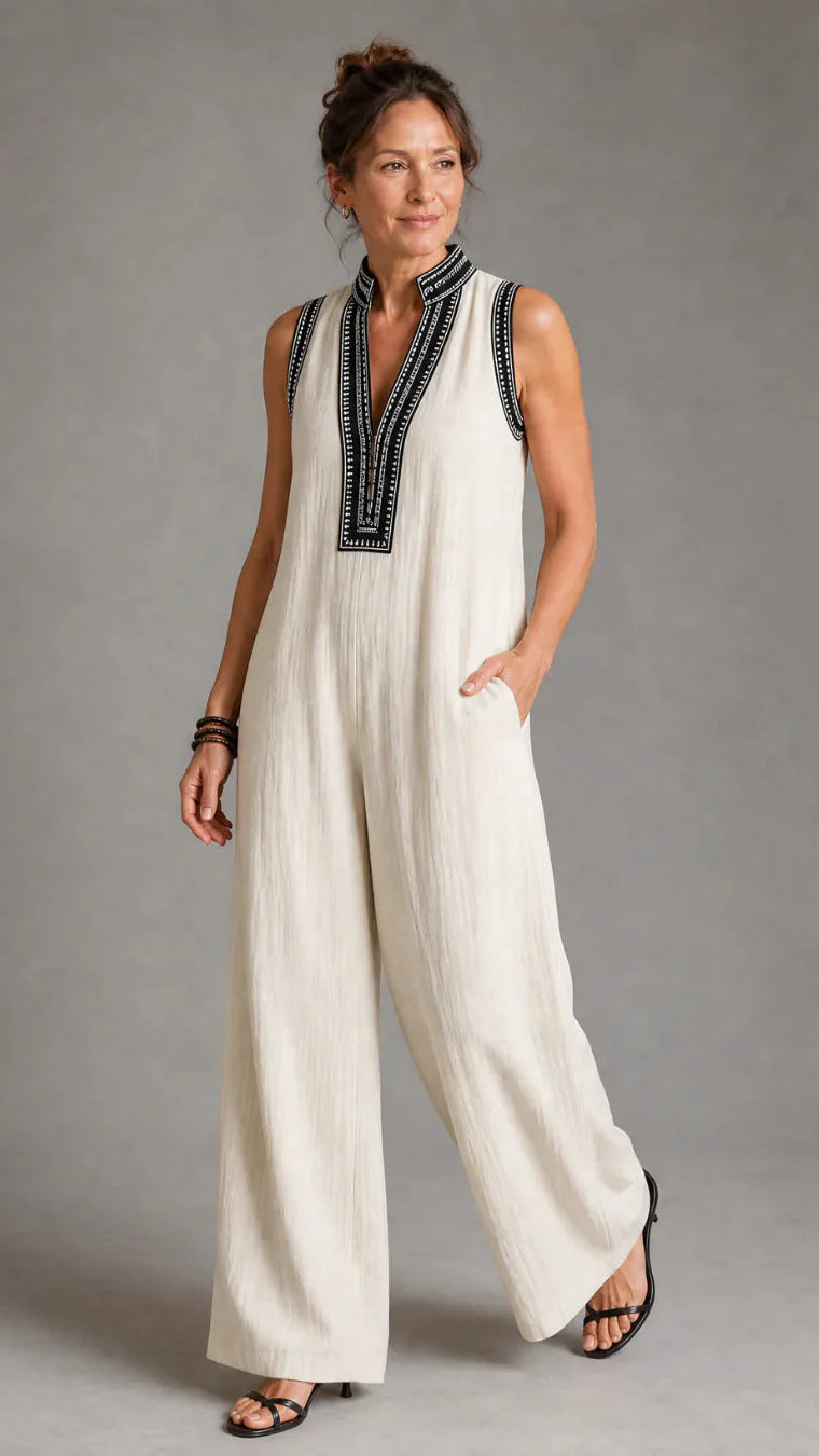 Velmira | Elegant Embroidered Wide-Leg Jumpsuit