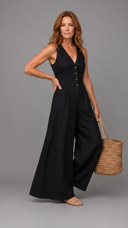Lyssara | Elegant Wide-Leg Jumpsuit with Front Buttons