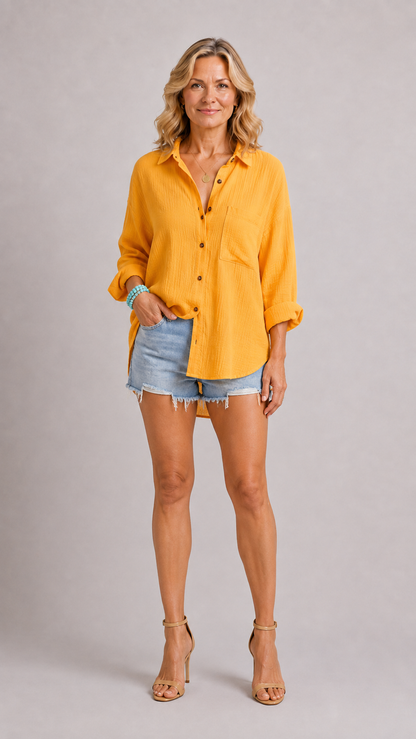 MADELYN | Blouse Casual à Boutons et Manches Longues