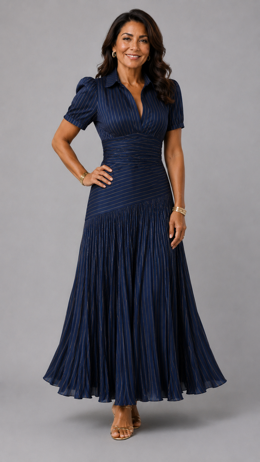 Adriana | Retro Striped Satin Midi Dress