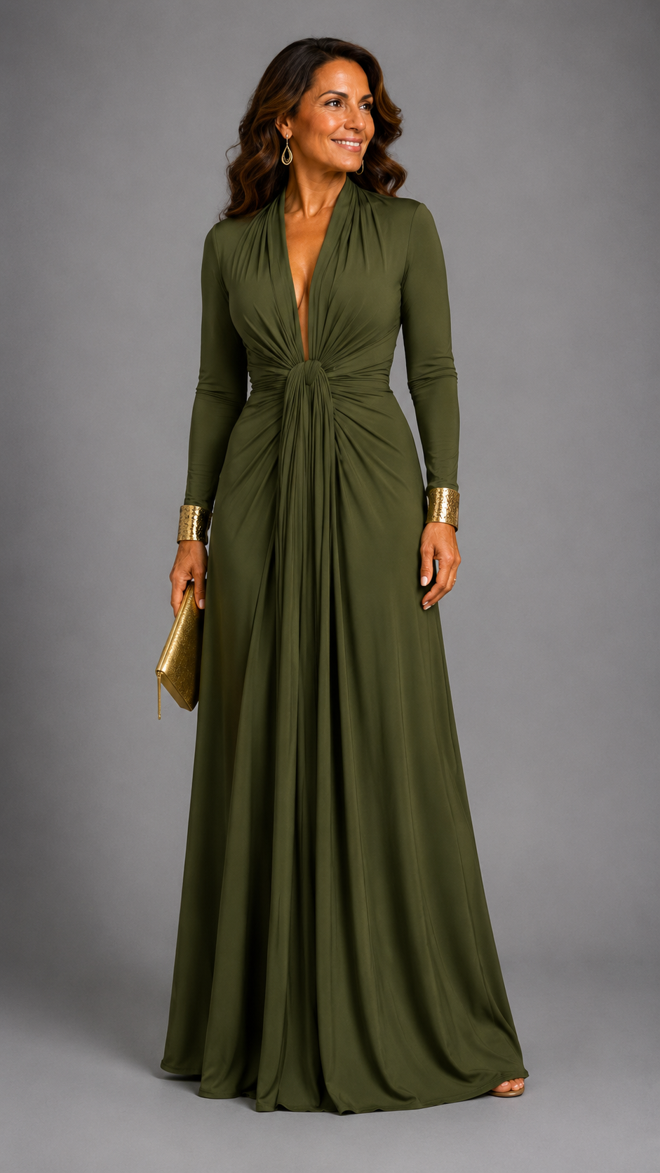 Vimmer | Elegant Maxi Dress with Deep Neckline and Flowing Drape