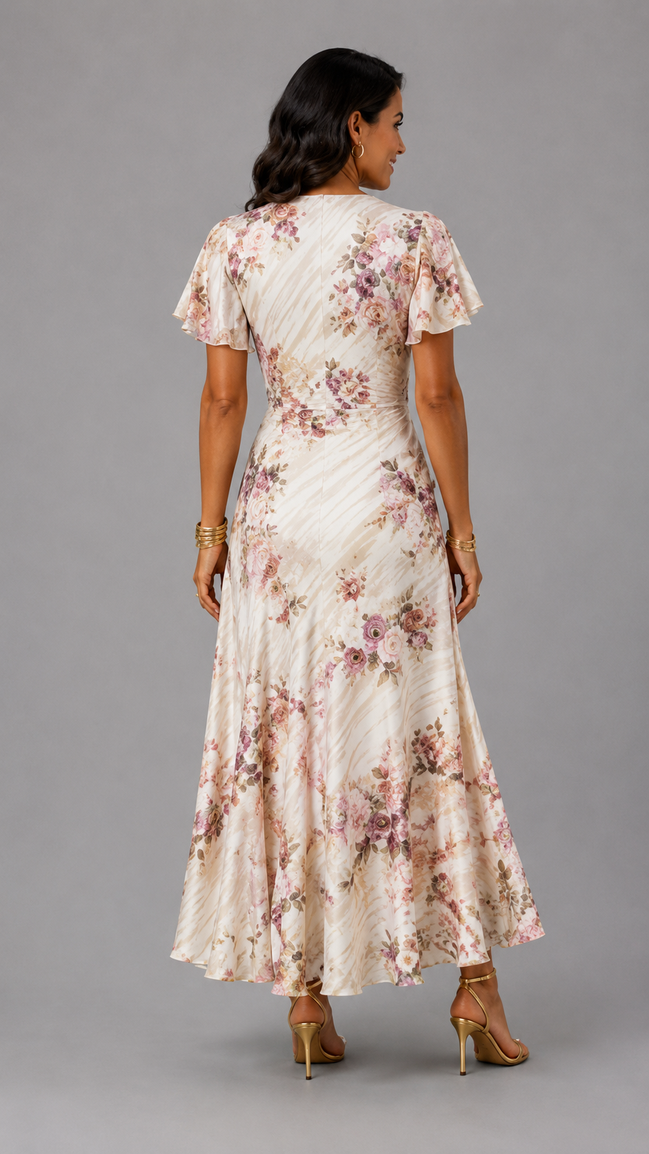 Alba | Elegant Floral Ruched Wrap Midi Dress