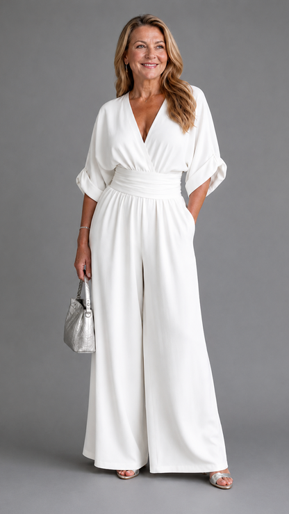 Emene | Elegant Wide-Leg V-Neck Jumpsuit