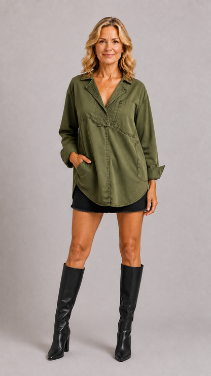 Emilia | Top Tunique en Jean Col en V Chic